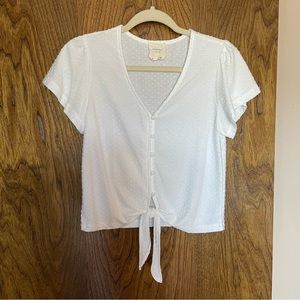 Tie-front flutter-sleeve top